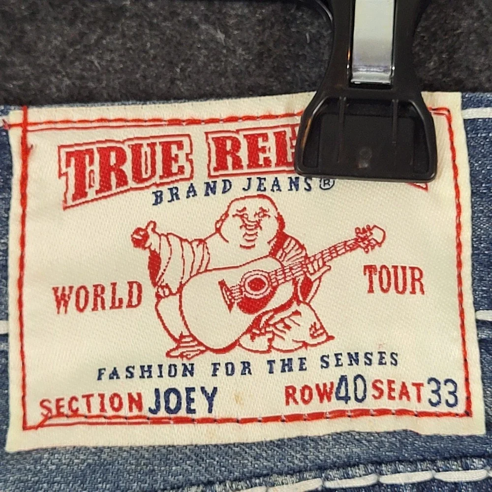 True Religion Joey Super T Flare Men's 36x31 Jeans Dark Wash White Stitch USA